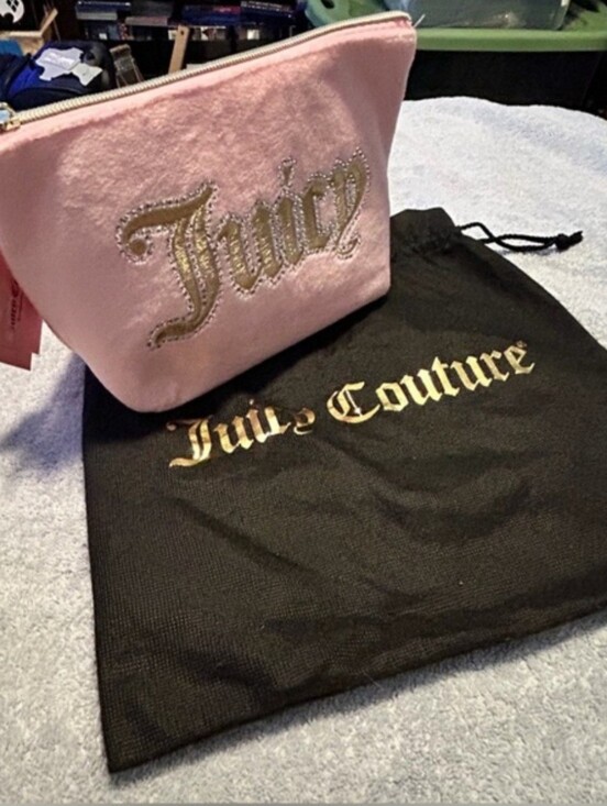 Juicy Couture Handbags - JUICY COUTURE PINK COSMETIC BAG WITH TRAVEL BOTTLE AND BLACK DUST BAG/NWT